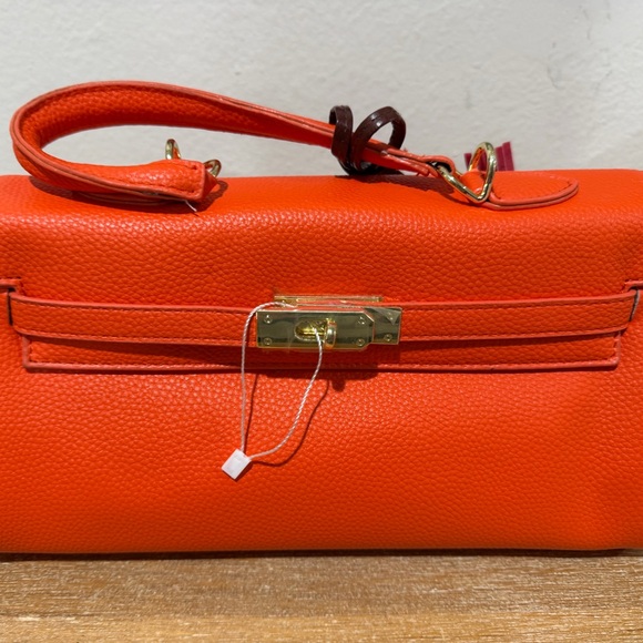 Elegant Orange Crossbody Bag with Pink Blue Horse Charm Accent - Picture 3 of 4